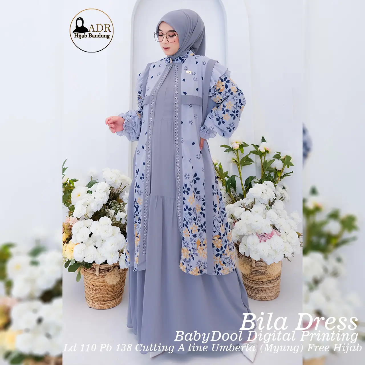 Dress Bila Gamis BabyDoll Digital Printing Full Furing Busui dan Wudhu Friendly Free Hijab