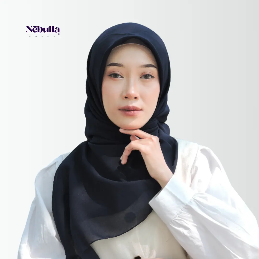 BUY 1 GET 1 Nebulla Umbra  Navy Kerudung Plain Square Premium Polycotton
