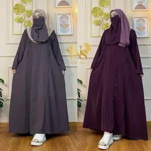 Abaya Halena <NAHLA STORE> Free Cadar Dan Tali Pinggang Bahan Sabrina Premium Anti UV Gamis Muslimah Wanita Simpel Dan Elegant Variasi Kancing Mewah Lembut