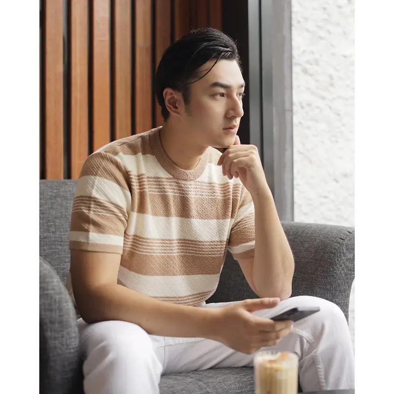 Gonegani Man - Atasan Pria Bahan Knit Stripe Shirt 4