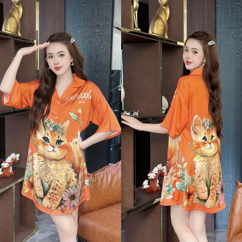 Hisexy Váy ngủ Sơ mi lụa latin sơmi pijama in 3D cao cấp vải mềm mịn mát SM16 8