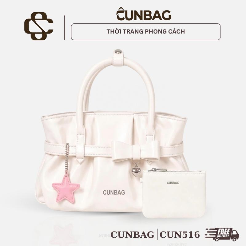 (Tặng Kèm Ví Mini Và Charm) Túi Xách Nữ Da Bóng Cao Cấp Có Quai Xách Dáng Bucket Nhỏ Gọn Thắt Nơ Điệu Đà CUN516