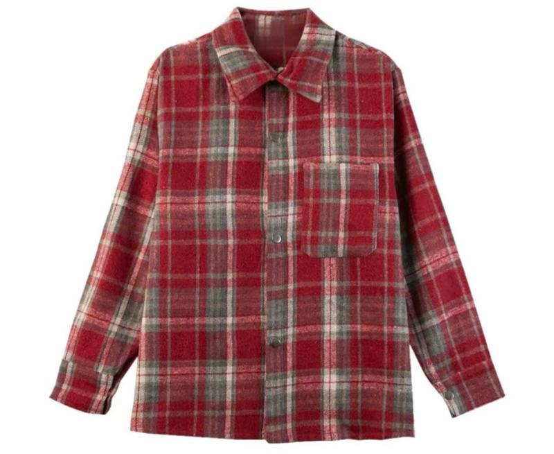  Áo sơ mi kẻ caro flanel dạ cotton tay dài unisex nam nữ style form rộng-HẢI ĐĂNG STORE Nam Menswear Có Cổ shirt 