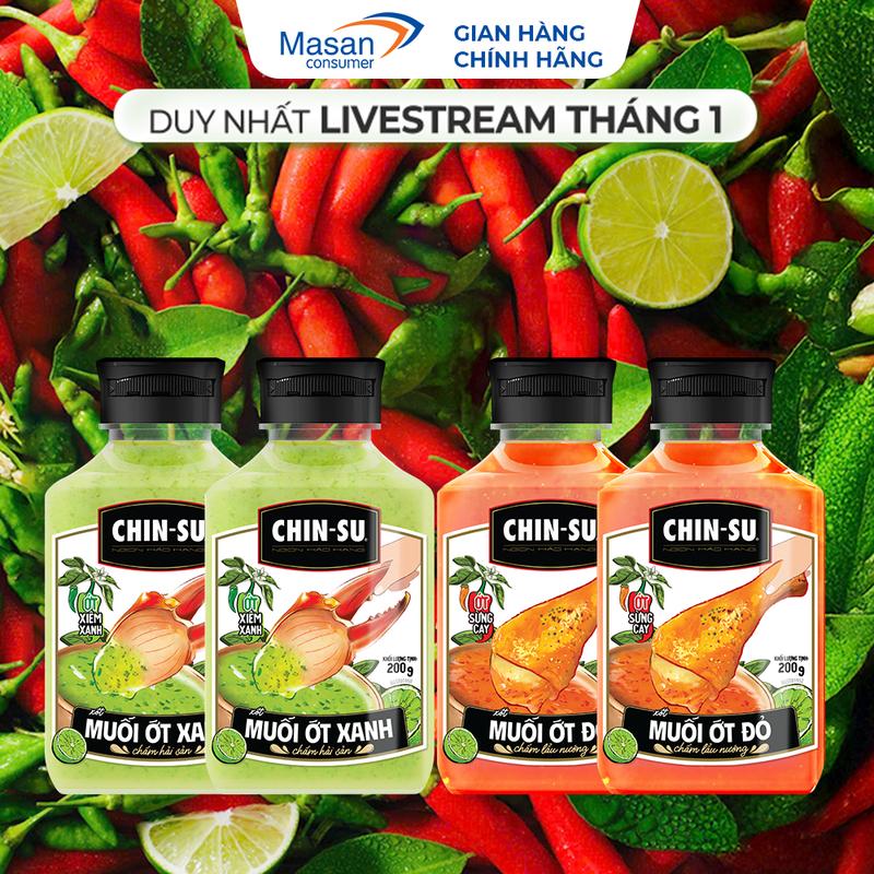  Combo 4 chai xốt muối ớt CHIN-SU đỏ xanh chai x 200gr 
