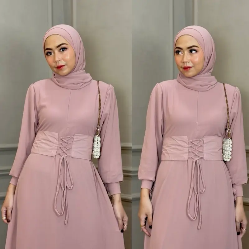 Lively Dress Ceruty Full Puring Gaun Prewedding Baju Kondangan Wanita Bahan Lebar Simple Karet Muslim 5