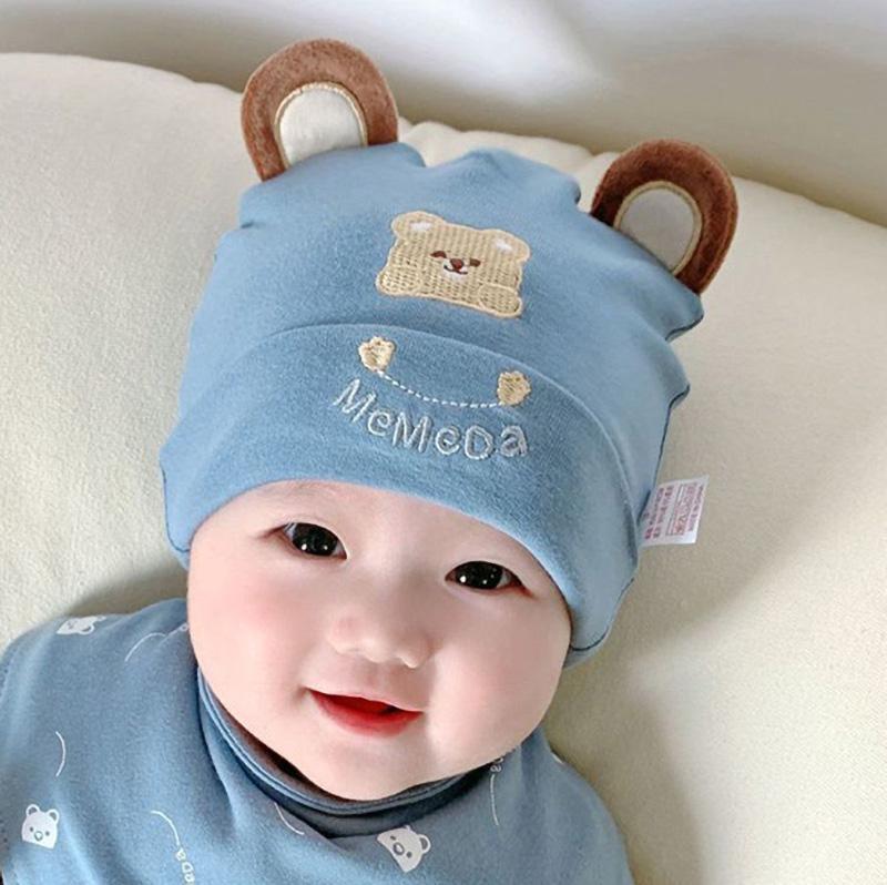 Mũ Trẻ Sơ Sinh Thiết Kế Hình Gấu Dễ Thương, Chất Liệu Cotton Mềm Mại Thoải Mái, Thích Hợp Cho Bé Trai Và Bé Gái Trẻ Sơ Sinh, Mũ Len 1