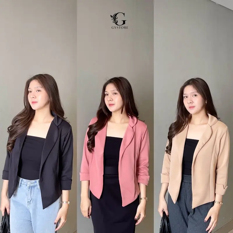 Gystore Vanessa Blazer Wanita panjang scuba Tangan Cardigan Outer Basic Atasan Kerja Formal Slim-fitting Kantor Casual 0