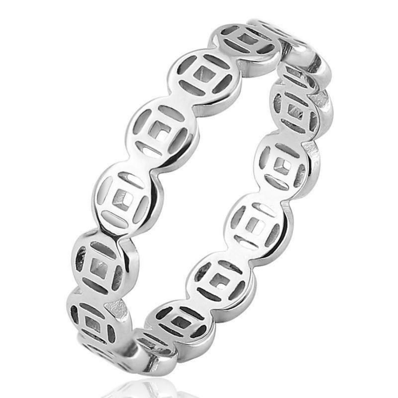 Nhẫn Thép Không Gỉ Rỗng, Đồng May Mắn, Chuyển Chỉ Số, Ngón Tay, Titan, Hình Học, Cá Tính, Retro, Cặp Đôi  Women Nữ 5