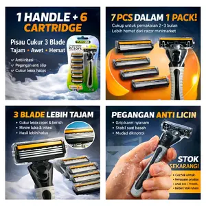 Yukinawa Pisau Cukur 3 Blade + 6 Cartridge Razor Pria Anti Iritasi Tahan Lama Bahan Berkualitas Mata Pisau Double Blade Tajam Gagang Anti Slip