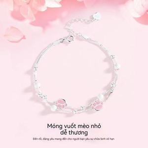 Dây tay móng mèo màu hồng bạc mạ -Vòng Tay May Mắn- Phong cách giản dị tinh tế - Phối đồ đa năng