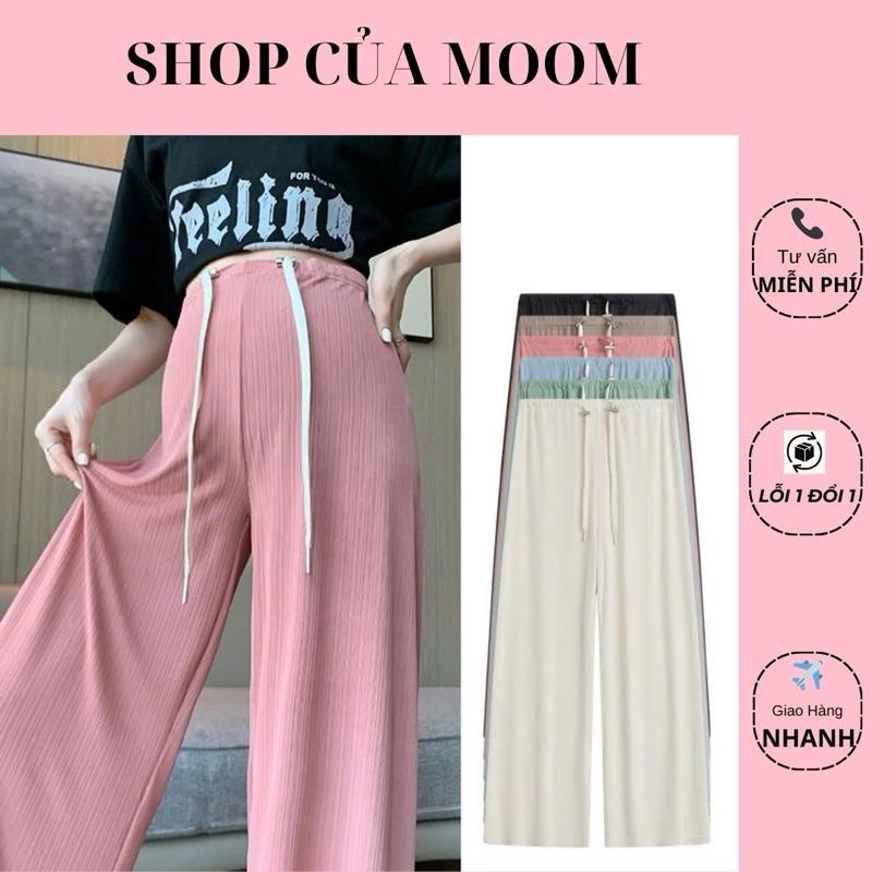Nhà Moom Quần bầu ống suông chất gân tăm có dây chỉnh rút eo mặc trước và sau sinh