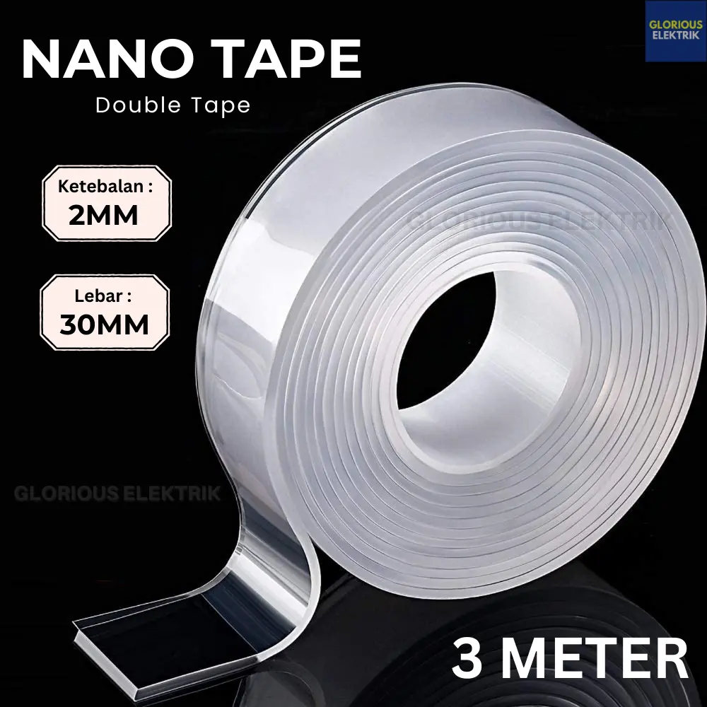 Nano Double Tape Isolasi Bening Tahan Air Panjang 3 Meter