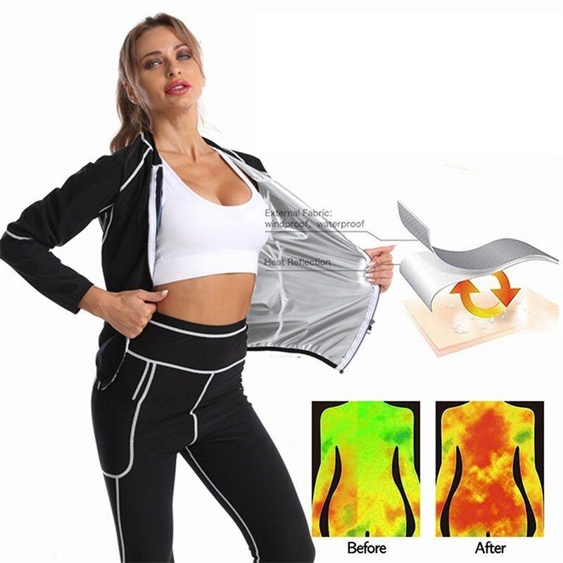 Product Introduction of Sauna Suit Set Sweat Suit for women Long Sleeve Zipper Shirt and Leggings for Comfort and Performance Workout Top Slimming Sauna Shirt Weight Loss Compression fast sweating track suit Gym Weightlifting Running Fitness Cycling Yoga Pilate 19
