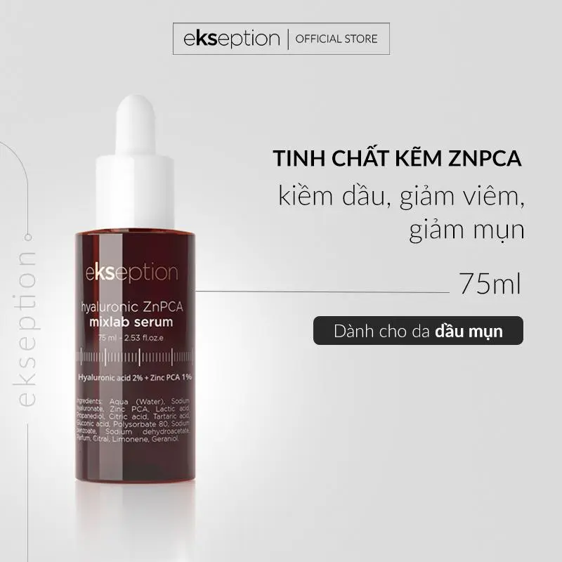 Serum Ekseption Kẽm ZNPCA Hyaluronic Mixlab 75ml hỗ trợ kiểm soát dầu nhờn, dưỡng ẩm cho da mịn màng