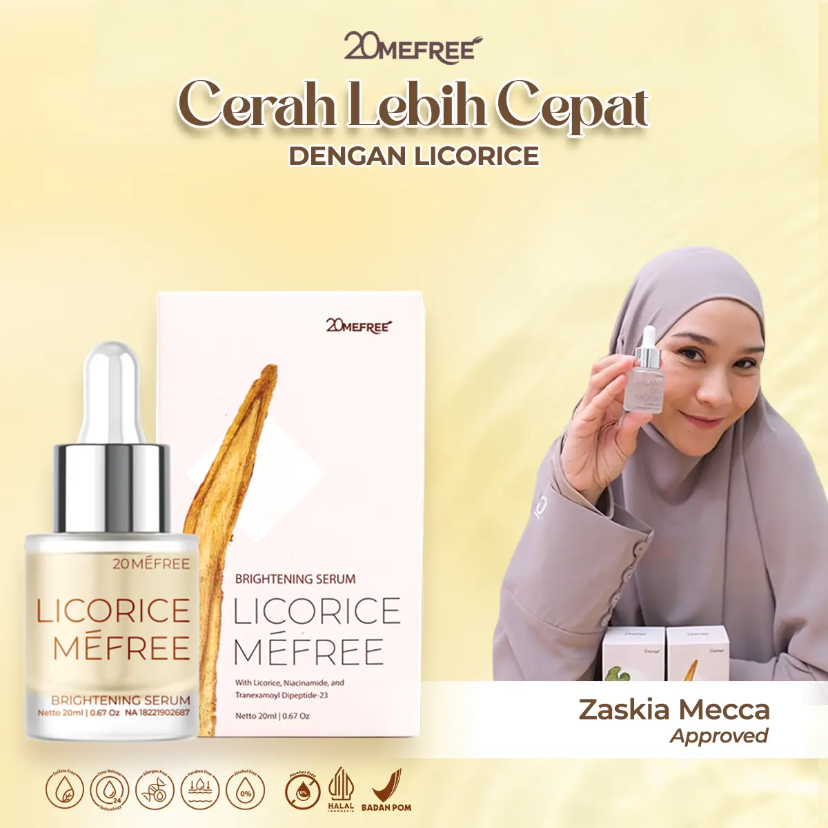 Licorice Mefree - Brightening Serum with 5% Niacinamide - Perawatan pencerah wajah kusam dan bekas jerawat kehitaman