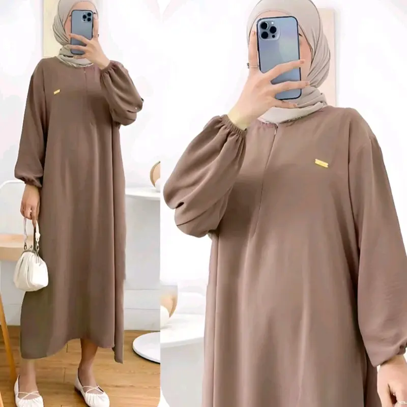 Dress  crinkle airflow Premium Terlaris/ Gamis Busui / Gamis Lebaran Terbaru Muslim Hijau Panjang 2