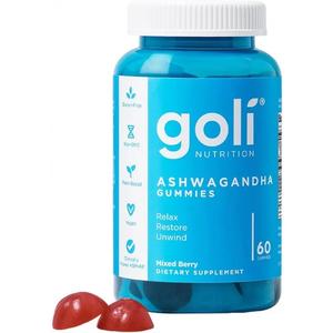 Goli Ashwagandha & Vitamin D Gummy - 60 Count - Mixed Berry, KSM-66, Vegan, Plant Based, Non-GMO, Gluten-Free & Gelatin Free Relax. Restore. Unwind, Pack of 1 bion evening