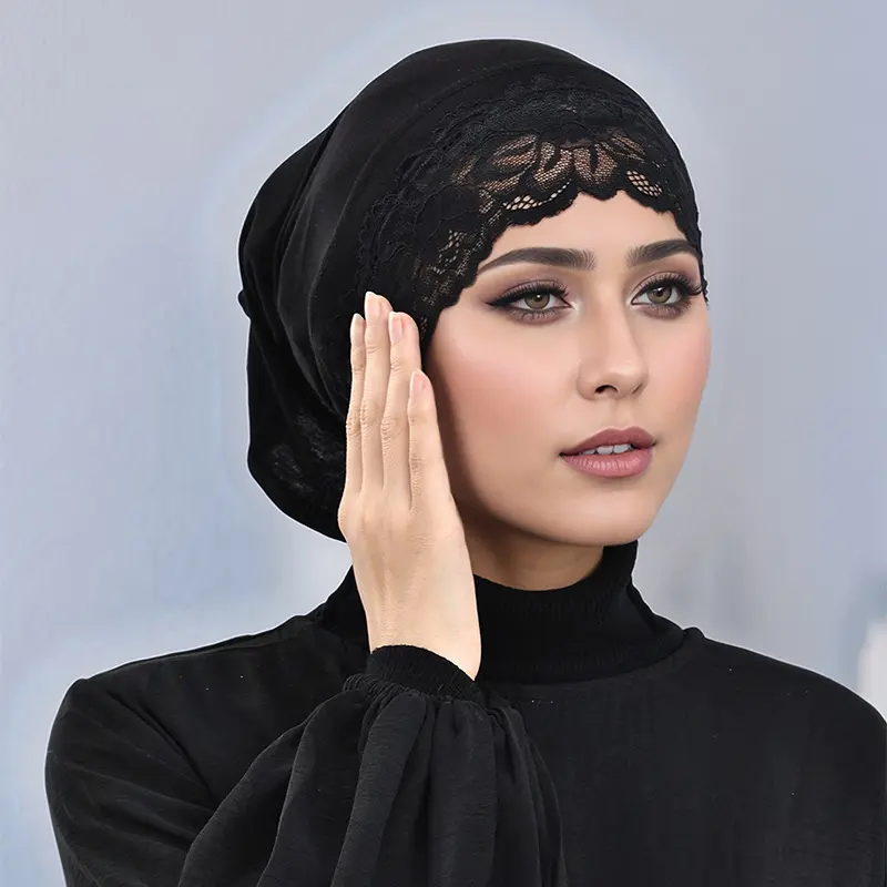 LMLAVEN Solid Color Lace Inner Hijab Jersey Cotton Undercap Elastic Muslim Headscarf Tube Modal Instant Hijab