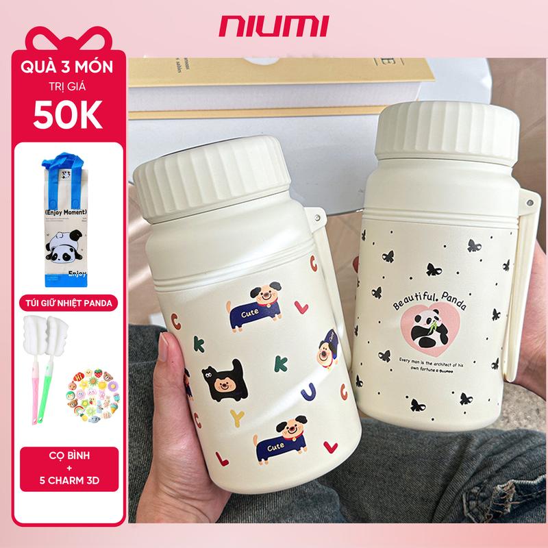 <Tặng Túi Giữ Nhiệt> Bình Giữ Nhiệt 1000ml Inox 316 NIUMI Hoạ Tiết Dễ Thương Fashion Cup Có Lưới Lọc Trà Tiện Lợi