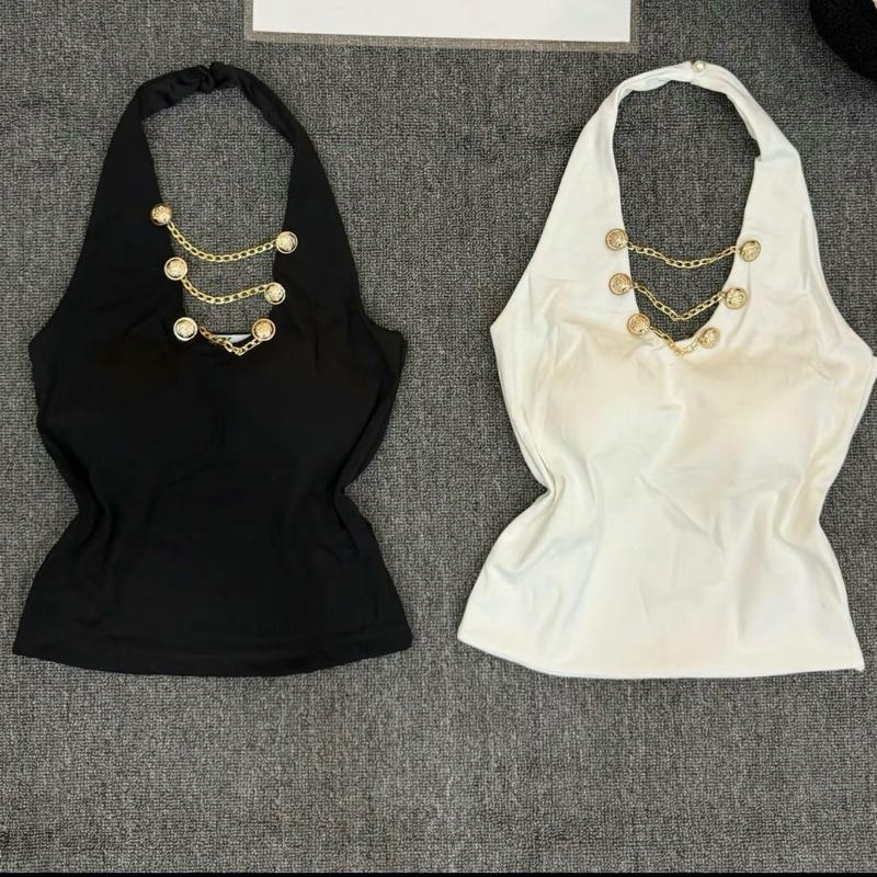  ÁO YẾM CHOÀNG CỔ PHỐI KHUY CÓ KÈM MÚT ĐỆM FOM CROPTOP NGẮN TRÊN RÚN 