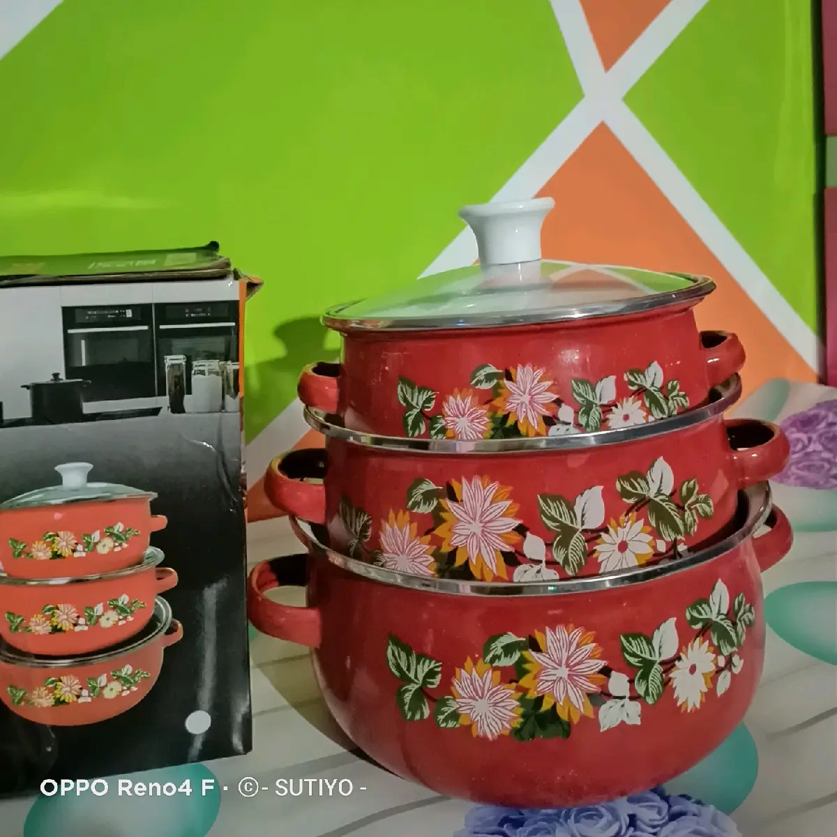 panci Set Enamel Tutup kaca/Panci sop murah