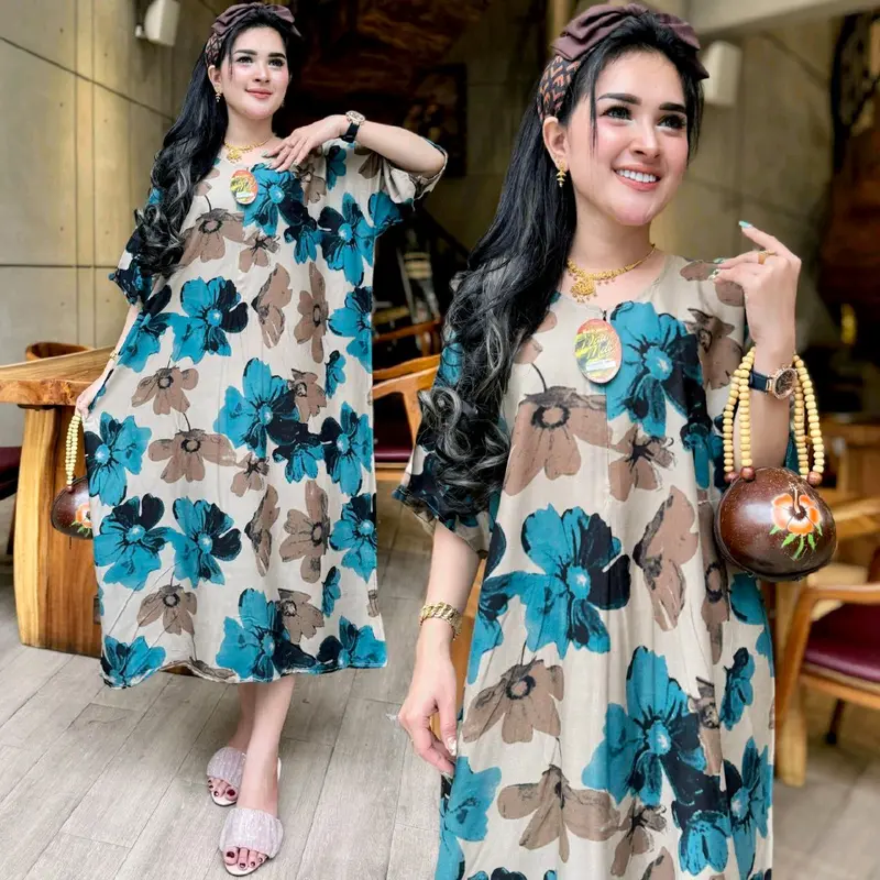 Daster Jumbo Resleting Depan LD 120 cm Motif Bunga Wanita Casual - Bahan Adem 4