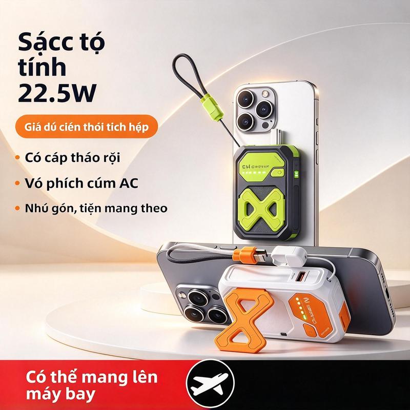 Sạc dự phòng 20000mAh mẫu mới, 5 trong 1, sạc không dây từ tính siêu nhanh, kèm phích cắm AC