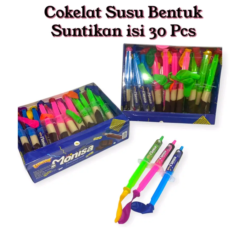 Cokelat Susu Motif Suntikan + Balon isi 30 Pcs - Chocolate Milk Pasta - Lianggui Cemilan Snack Makanan dan Jananan Coklat Monisa Food