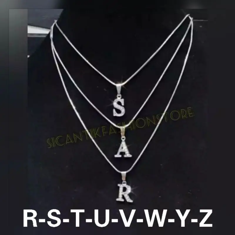 (A sampai Z) KALUNG RHODIUM HURUF ANTI KARAT /KALUNG RHODIUM SILVER HURUF ANTI KARAT TERMURAH - KALUNG PRIA DAN WANITA TITANIUM MODEL ITALY ANTI Kalung Huruf Inisial Titanium Lengkap A-Z /KALUNG RHODIUM SILVER HURUF ANTI KARAT JENIS RANTAI OMEGA + GI