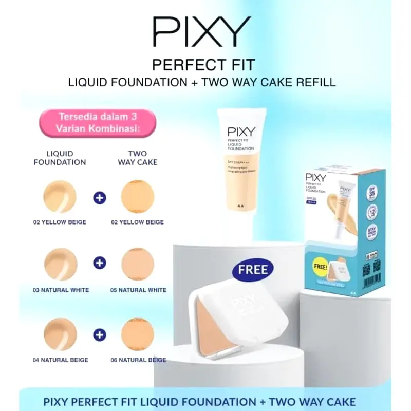 PIXY BUY 1 GET 1 Perfect Fit Liquid Foundation SPF 35 PA+++ 20ml - FREE TWO WAY CAKE REFFIL ~ ORIGINAL 100% 1