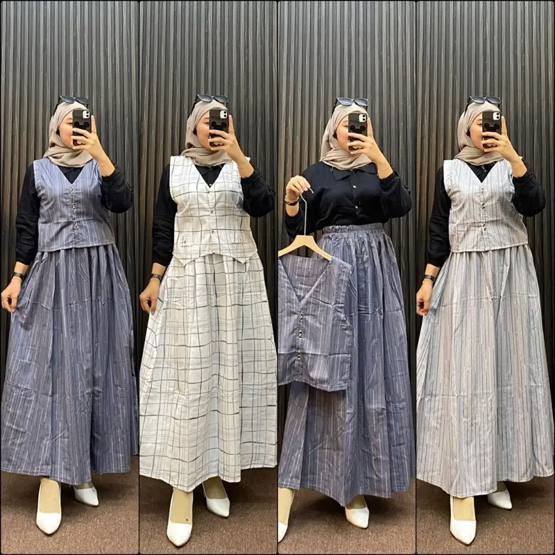 Set Rok 3in1 wanita, set wanita kekinian, baju wanita korea