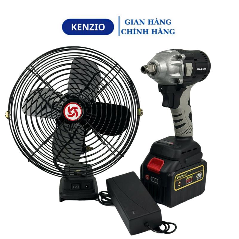 Máy siết bulong STARKER Kèm Quạt Đầu bulong 2 TRONG 1 - Động cơ không chổi than siêu mạnh mẽ dùng pin chân phổ thông 4cm