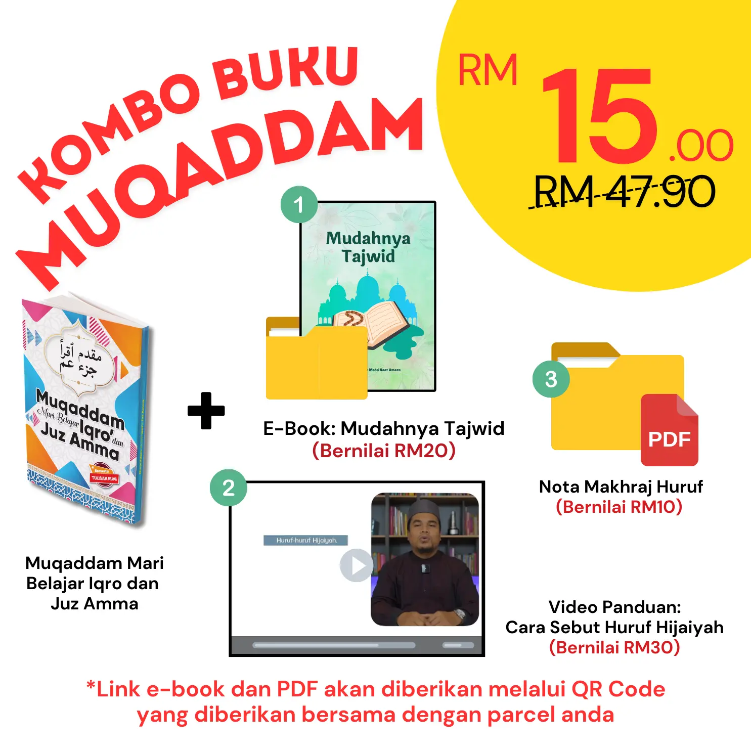 Muqaddam Mari Belajar Iqro' Dan Juz Amma (R) - Buku Belajar Membaca Al-Quran - Berserta Terjemahan Ayat - Buku Belajar Mengaji - Latihan Membaca - Belajar Membaca - Buku Iqra