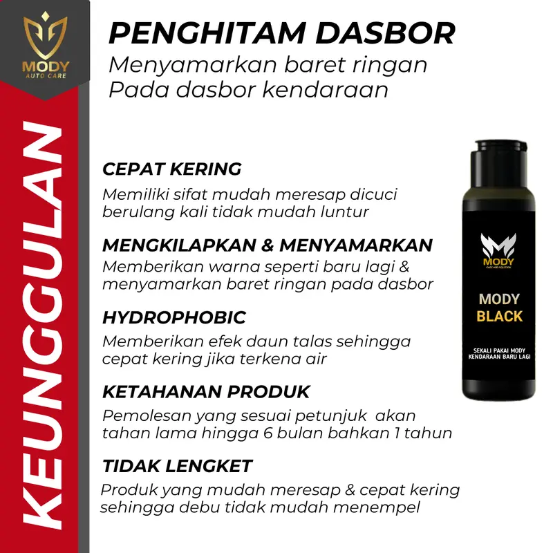 MODY Paket Hemat Penghitam Pengkilap Penghilang Baret Body Motor Mobil Dasboar Helm Kasar Permanent 4
