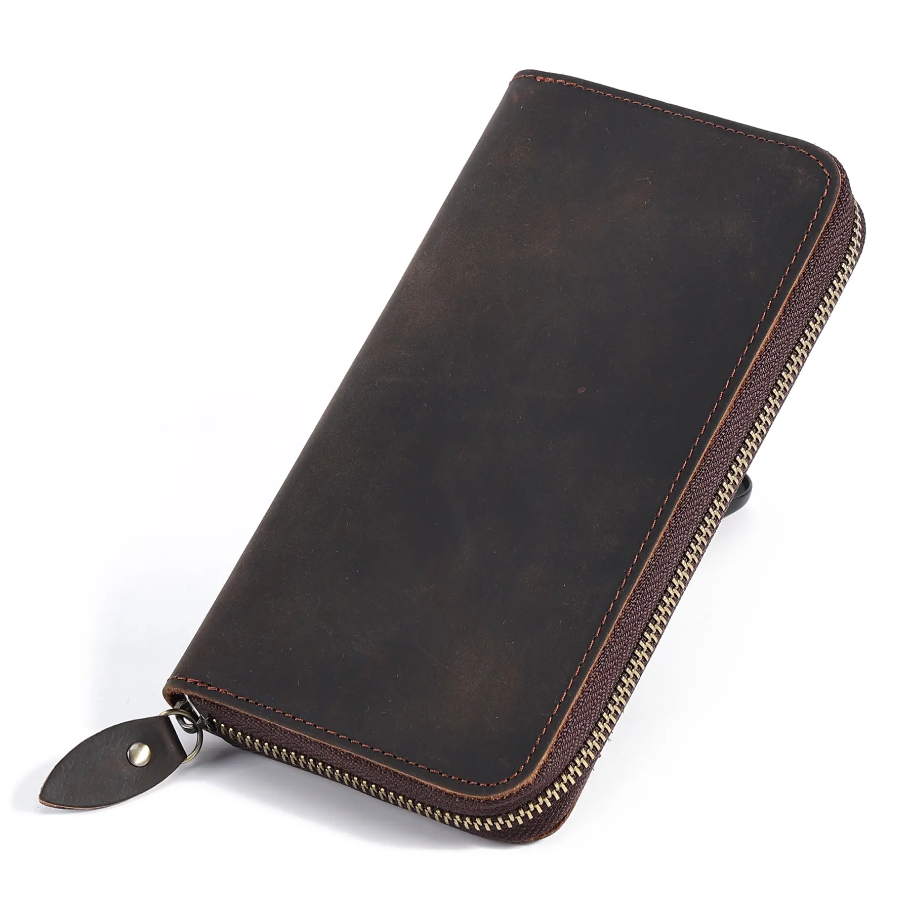 Men's Zipper Wallet Vintage Cowhide Long Wallet Solid Color Multi Card Slots Wallet with Rfid Blocking