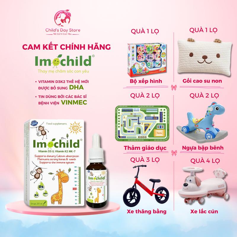 MUA 1 TẶNG 1 - CHỌN QUÀ Vitamin D3K2 Imochild - bổ sung DHA - Hỗ trợ tăng cường hấp thu canxi Cho Bé Men Vi Sinh D3 K2