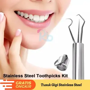 RBS - Alat Pembersih Gigi Stainless Steel Toothpick Set Travel Friendly | Pembersih Kotoran Mulut Gigi Praktis dengan Tube Higienis