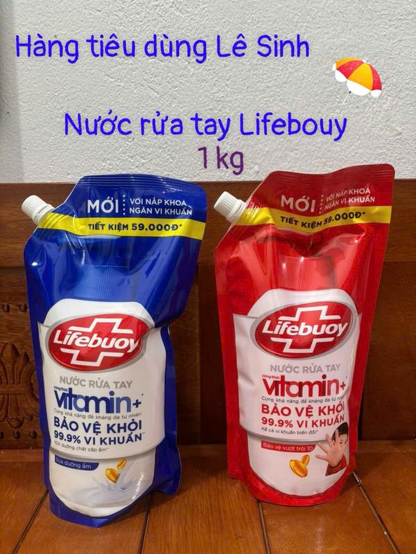 Nước rửa tay Lifebuoy túi 1kg - Bảo vệ vượt trội và Sữa Dưỡng ẩm 