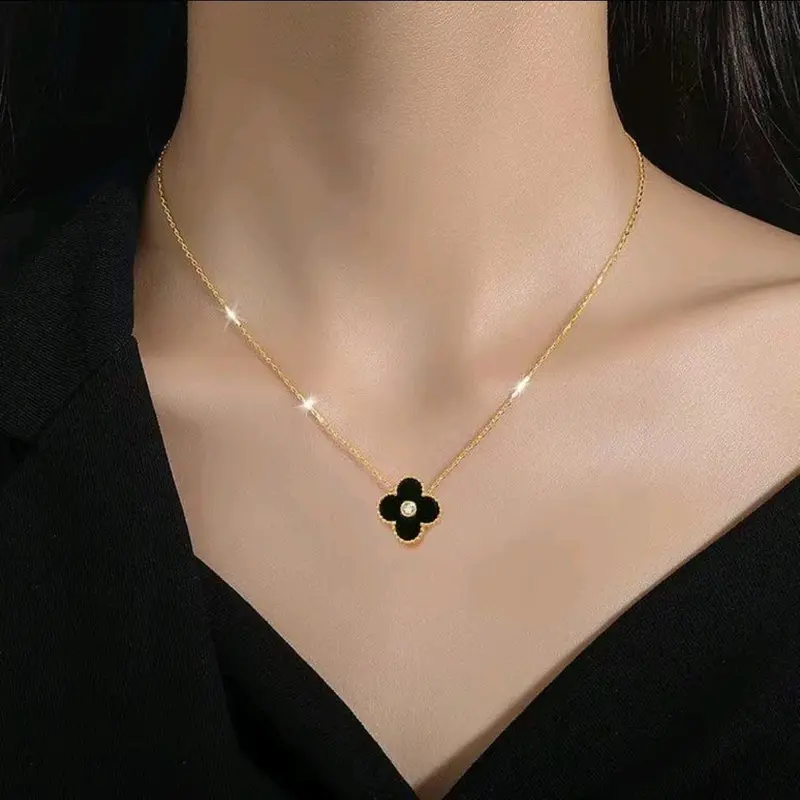 Kalung Wanita Titanium Rantai Nuri Liontin Bunga Permata Cantik Anti Karat Anti Luntur 0