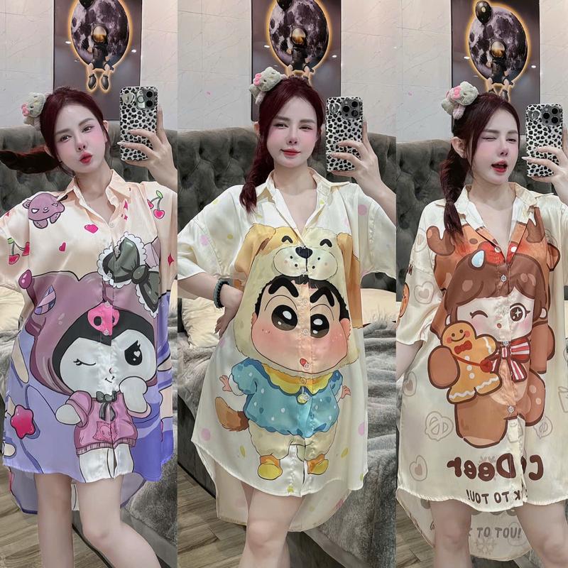 Đầm lụa xước thiết kế mới dể thương , đầm nữ mặc nhà thoải mái , váy nữ lụa mịn mát , size dưới 60kg , đầm ngủ lụa , váy ngủ , đầm sơ mi , váy ngủ sơ mi