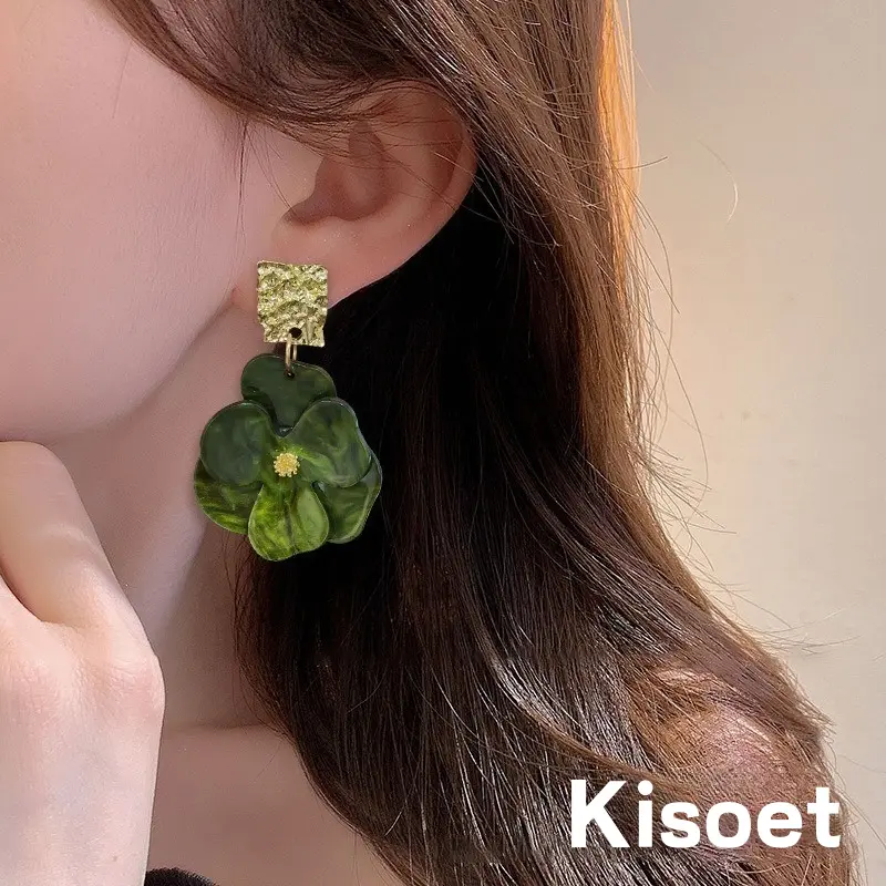 [Kisoet] anting motif bunga akrilik logam emas anti alergi anti karat warna banyak pilihan ukuran besar sedikit hiasan telinga aksesoris Z397