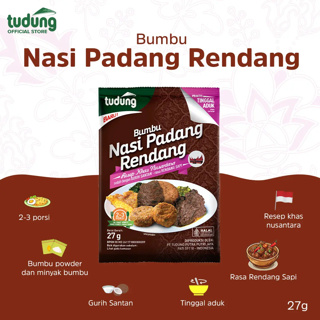 Tudung Bumbu Nasi Padang Rendang 27gr Instant