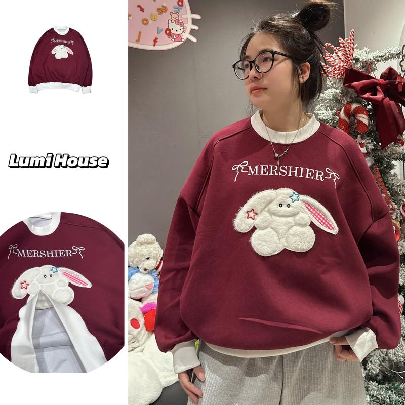 MỞ BÁN ÁO SWEATER CỔ TRÒN NỈ BÔNG HÀN COTTON DÀY DẰN FORM UNISEX NAM NỮ HÌNH THÊU CÚN BÔNG NỔI LUMI HOUSE LUMI CLUB áo sweater nữ mùa đông LMCSW01
