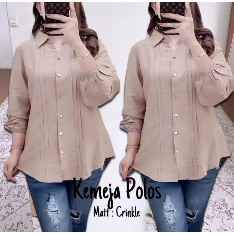 Kemeja Atasan Wanita Opnaisel Cringkel Airflow Polos Kasual - Panjang 7