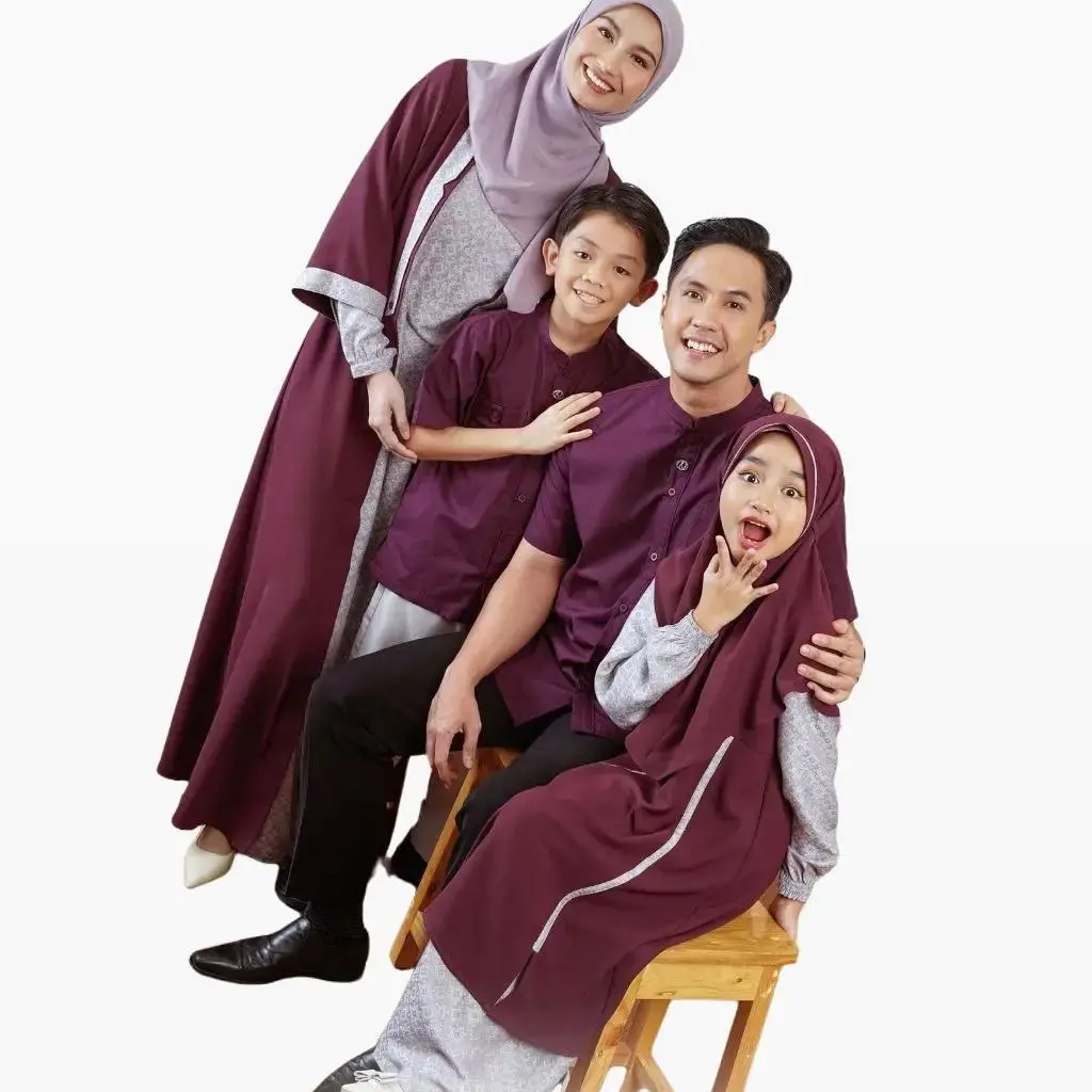 Gamis Nibras Sarimbit Rayya Series Orlin Burgundy Terbaru 2025 - Baju Muslim Keluarga
