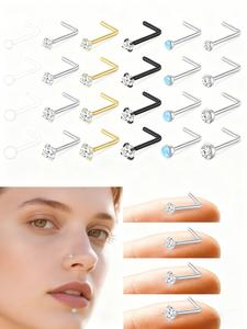 Tornillos para la nariz de circonia cúbica, anillos en forma de L para la nariz para mujeres y hombres, joyería sencilla para piercing de nariz, accesorio elegante
