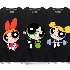 Camiseta unisex de Las Chicas Superpoderosas en talla grande, con estampado de estrellas rosas coloridas, tela negra de primera calidad, tallas S-3XL, ideal para fanáticos de los dibujos animados y creadores de tendencias urbanas. lob moda ropa