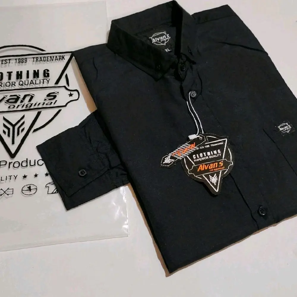 kemeja polos panjang hitam M L XL XXL XXXL Polos Hitam Katun Pria Casual Fit
