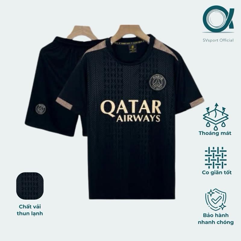 Bộ quần áo bóng đá, đồ đá banh PSG ĐEN Logo thêu - Vải thun lạnh cao cấp Top Sport