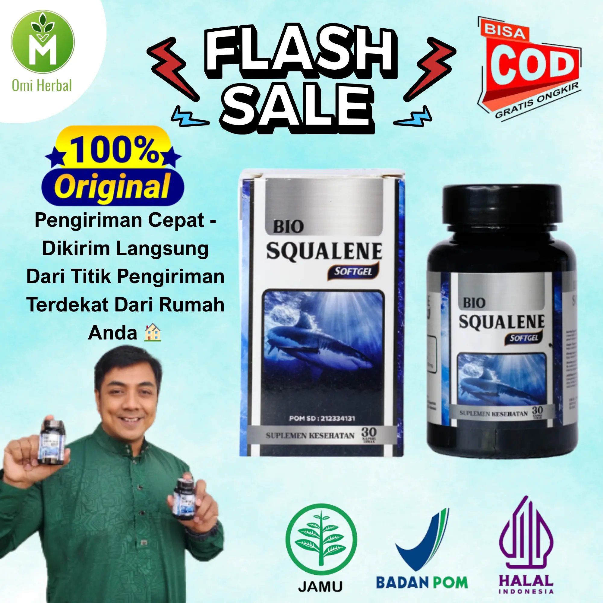 BIO SQUALENE - OMI HERBAL UNTUK MEMBANTU MEMELIHARA KESEHATAN BISA COD SE INDONESIA BPOM DAN HALAL